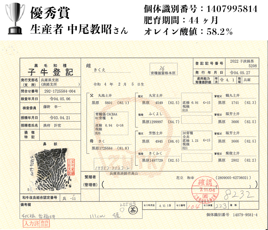 2025年チャンピオン牛優秀賞